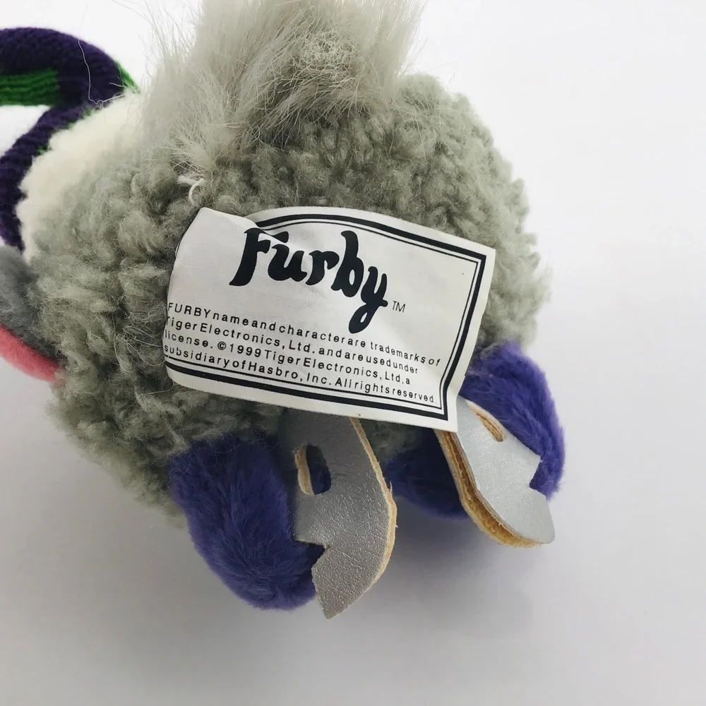 Vtg Furby Christmas Ornament Plush Stuffed Gray Santa Hat Xmas Ice Skates 4”
